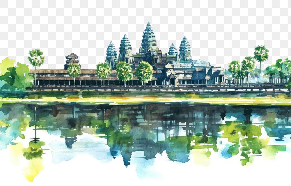 PNG Angkor wat in Cambodia watercolor landmark angkor.