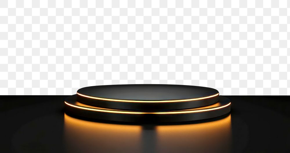 PNG Black podium with golden light for product presentation background platform photo.