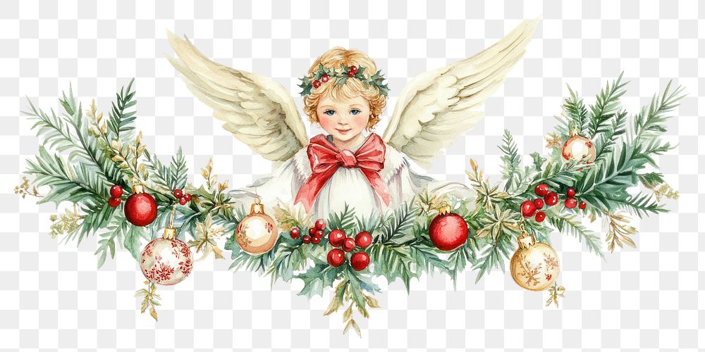 PNG Angel Christmas border illustration watercolor christmas.