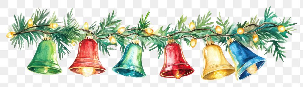 PNG Christmas bell Lights border bells illustration watercolor.