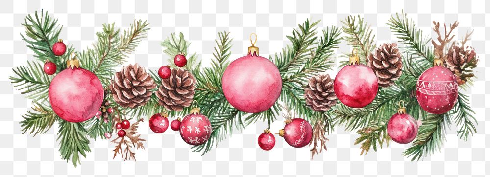 PNG Christmas pink border illustration watercolor ornament.