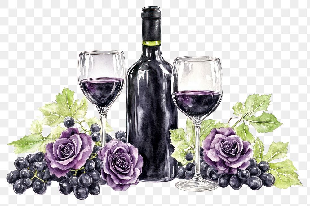 PNG Wine Bottle and Glasses with Grapes bottle roses wine.