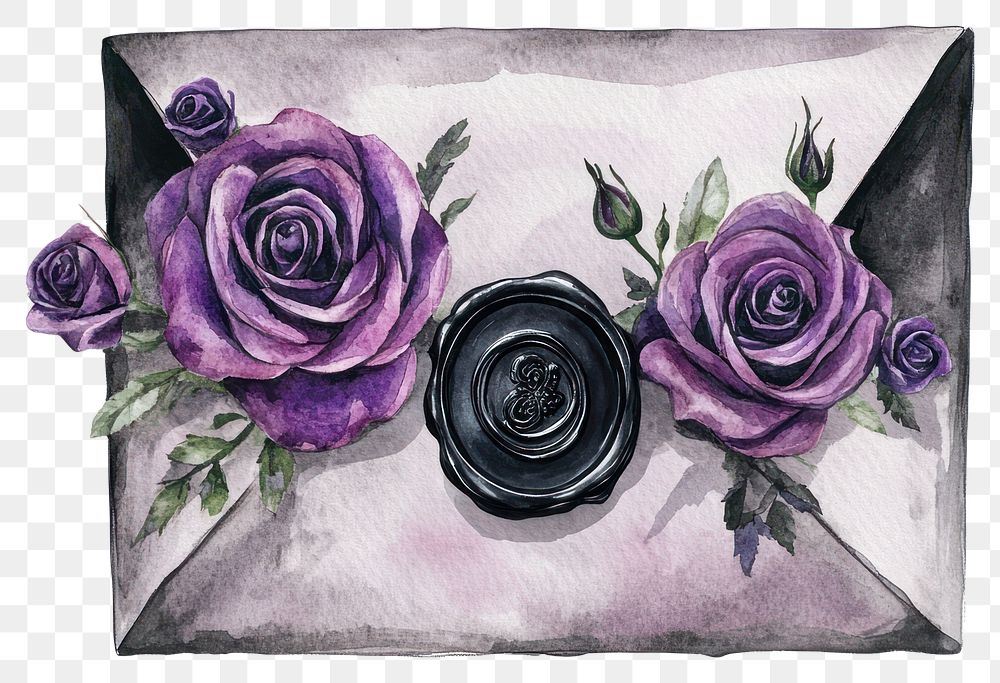 PNG Envelope with Wax Seal roses illustration watercolor.