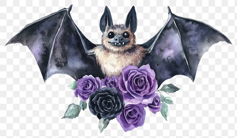 PNG Vampire bat roses illustration watercolor.