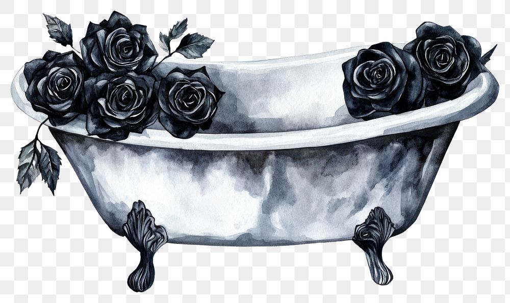 PNG Bathtub bathtub roses illustration.