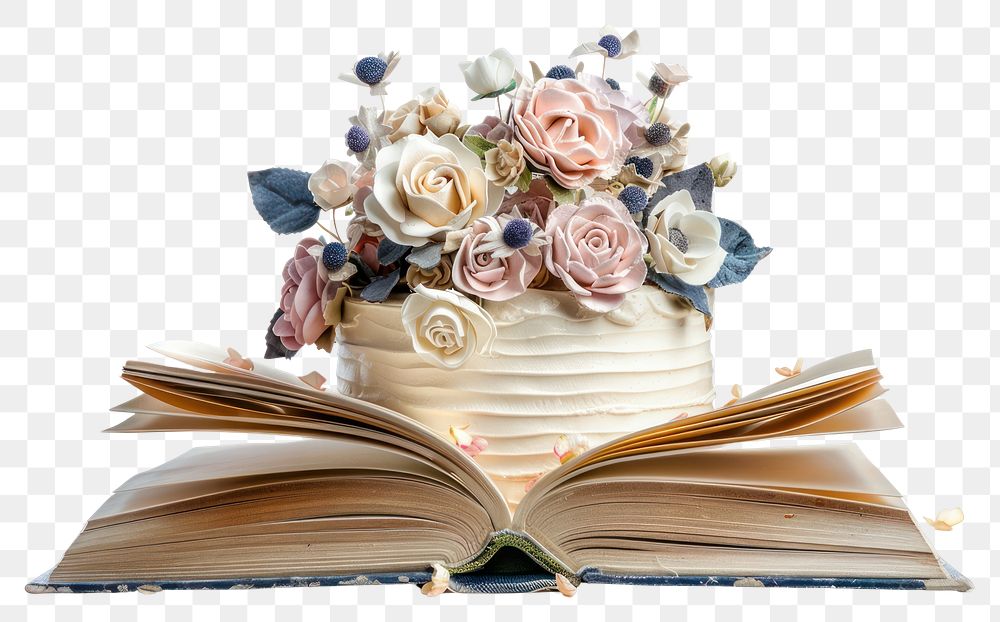 PNG Wedding cake with cream flower wedding flowers book.