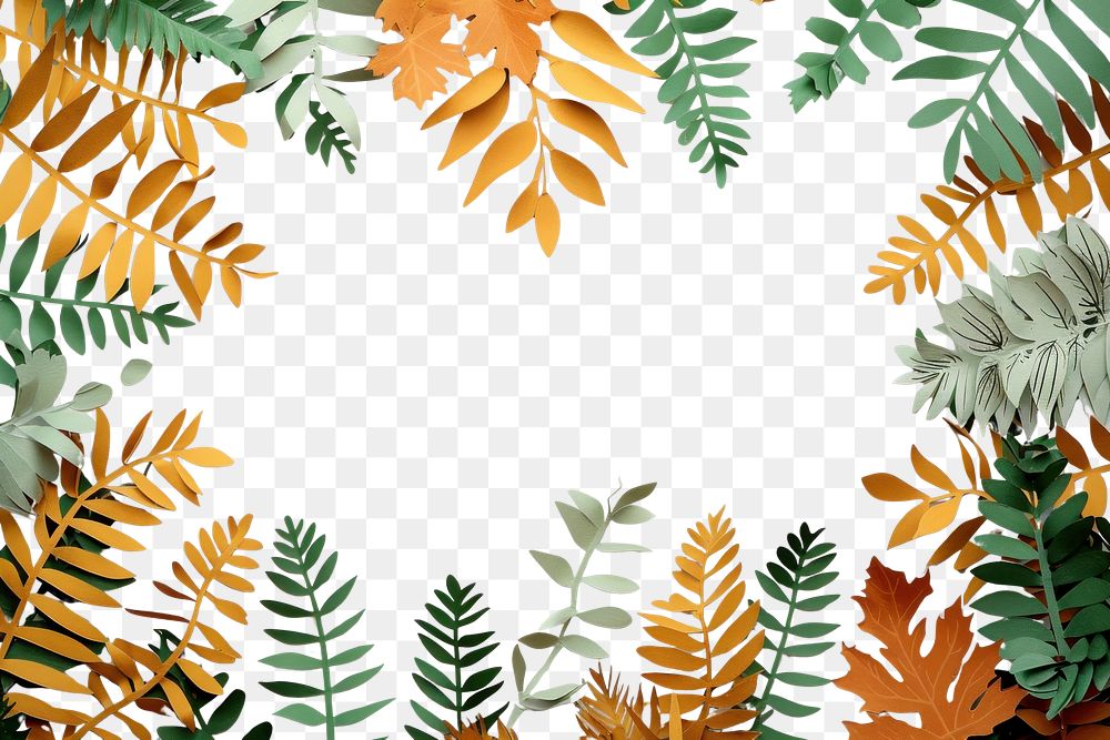 PNG Paper cutout-style illustration borders with various colored leaves leaf autumn craft.