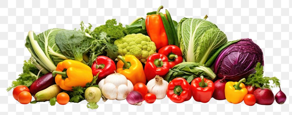 PNG Colored vegetables plant food white background.