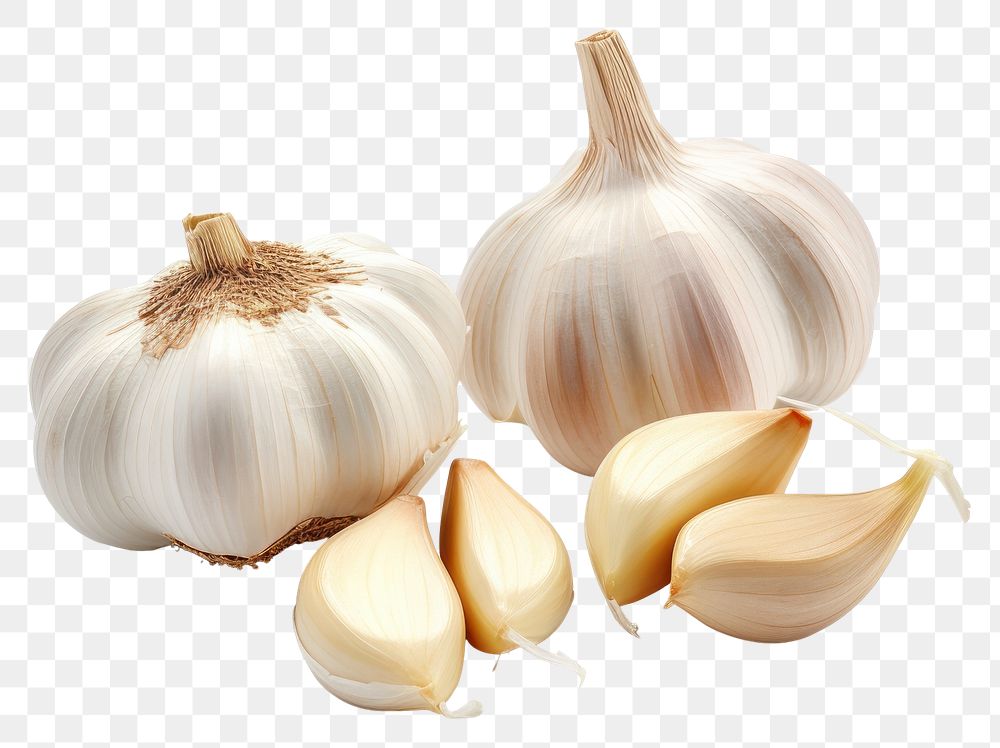 PNG Cloves of garlic and garlic head vegetable plant food.