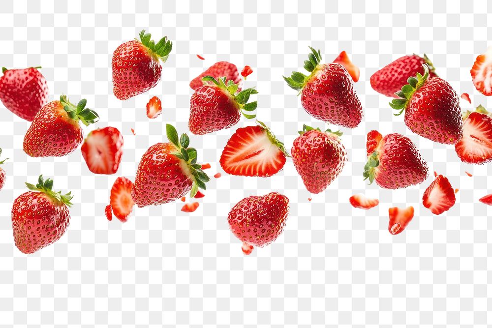 PNG Fresh strawberries flying in the air strawberry background fruit.