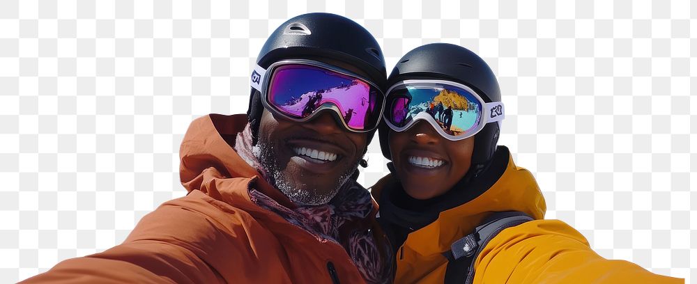 PNG Couple wearing Ski glasses mountain snow outdoors.