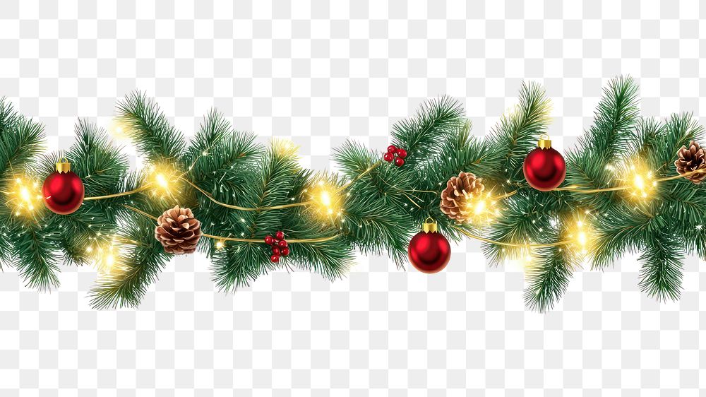 PNG Christmas garland decoration branches conifer.