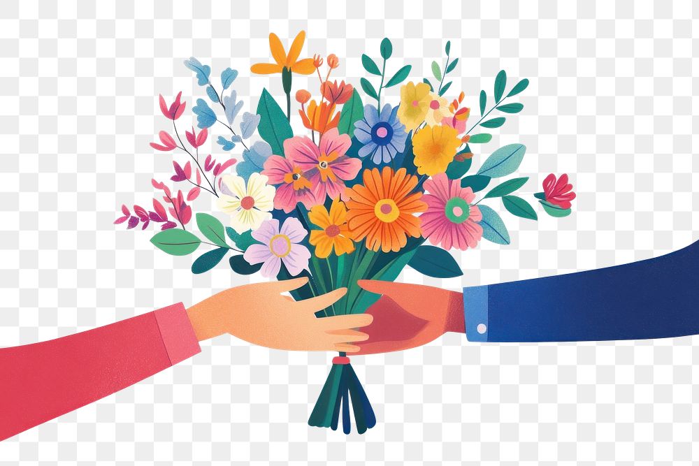 PNG Hands exchanging flowers illustration bouquet bright.