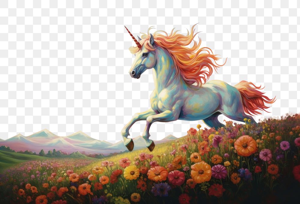 PNG Unicorn running painting landscape outdoors.