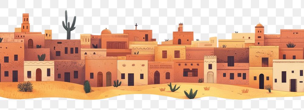 PNG Desert town building border buildings architecture illustration.