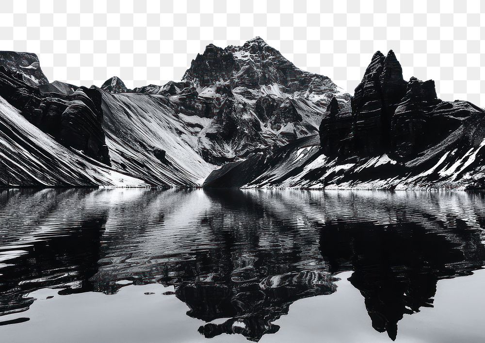 PNG Photography of landscape mountain with lake on white sky nature peaks snow-capped.