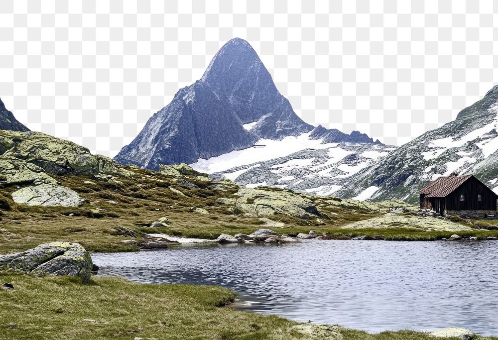 PNG Photography of landscape mountain with lake on white sky outdoors scenery nature.