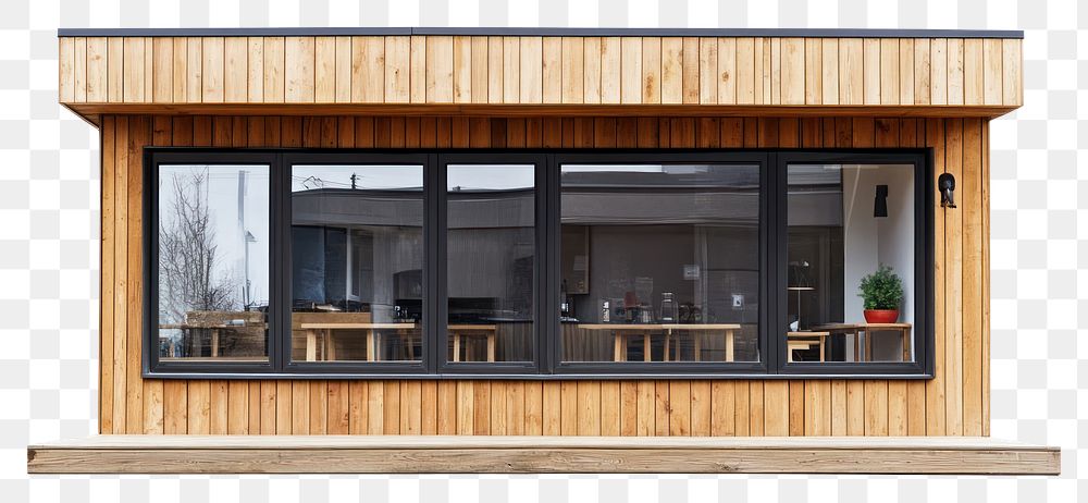 PNG Modern wooden cafe facade architecture windows minimalist.