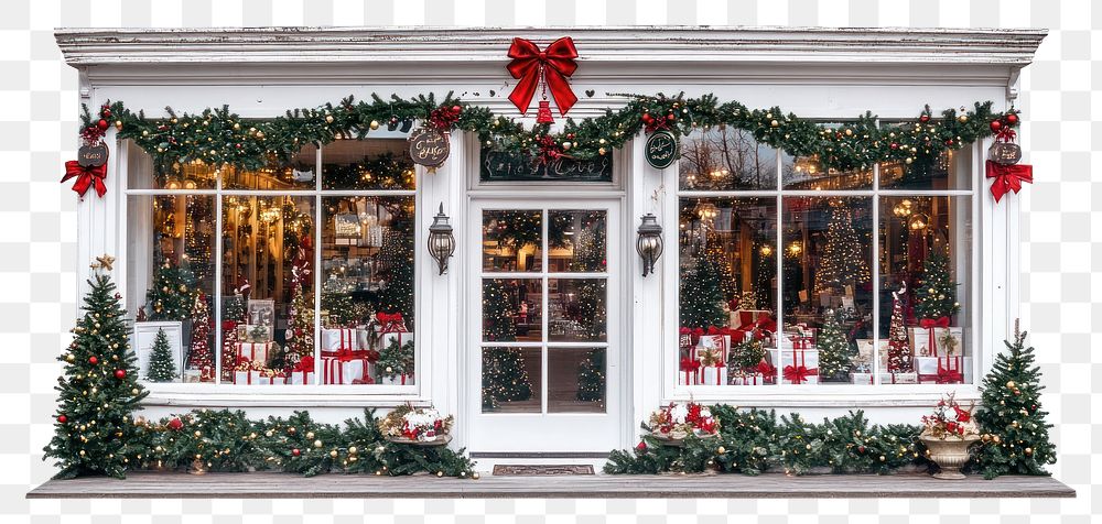 PNG Vintage Christmas store facade christmas window decorations.