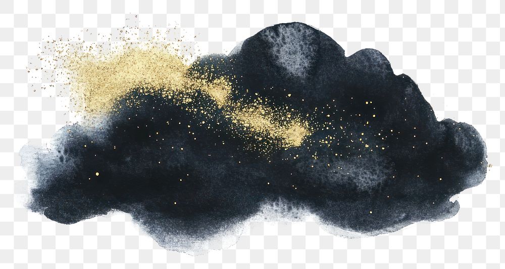 PNG Black color cloud watercolor sparkles painting.