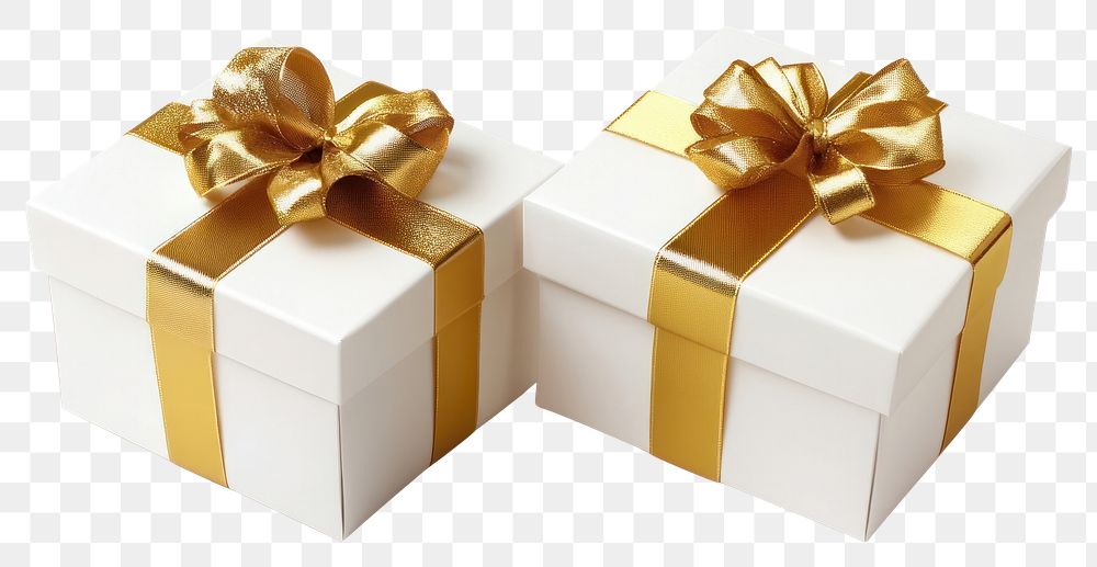 PNG White 2 Gift boxes gift ribbon gold.