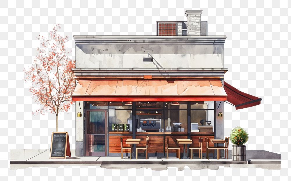 PNG Architecture illustration cafe restaurant furniture awning.