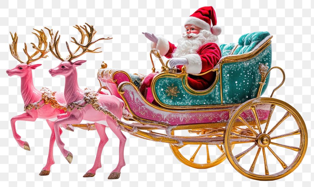 PNG Photo Santa Claus riding carriage celebration christmas reindeer.