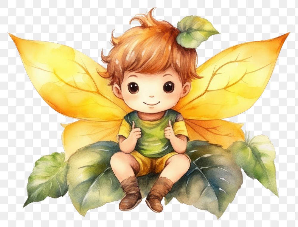 PNG Cute sunflower boy fairy plant leaf toy. 