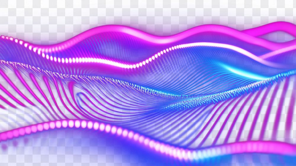 PNG Wavy background with neon lights abstract digital purple.