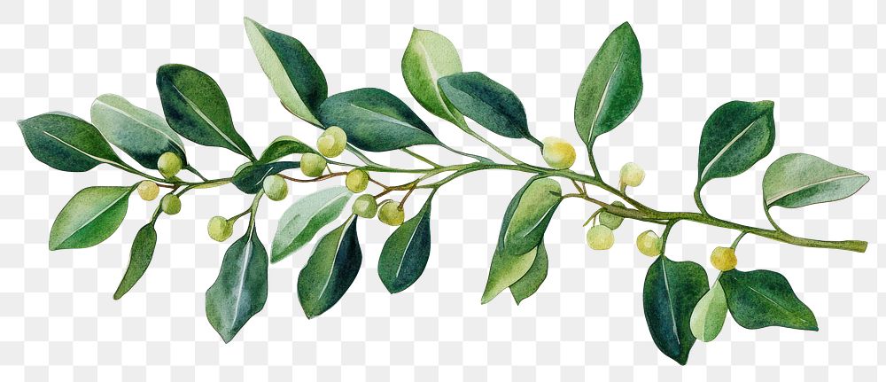 PNG Mistletoe illustration watercolor leaves.