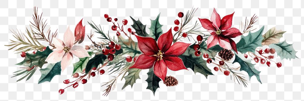 PNG Winter flower garland flowers illustration watercolor.