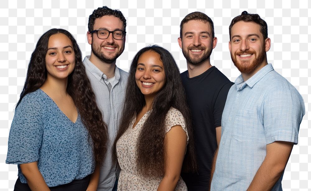 PNG A group of five smiling people person background adults.