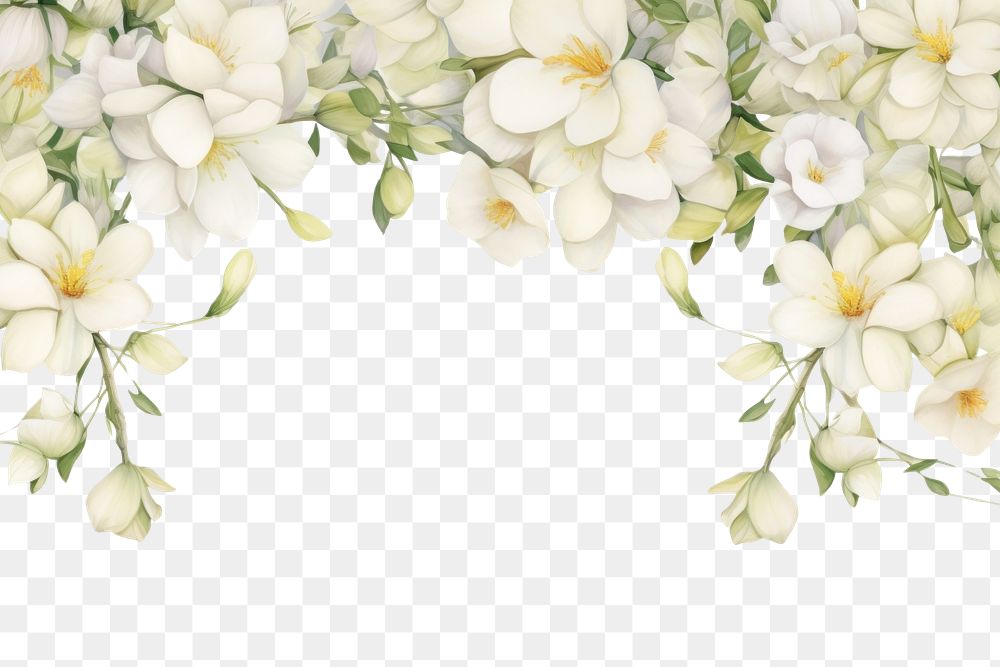 PNG Minimal white freesia flowers border painting pattern plant.