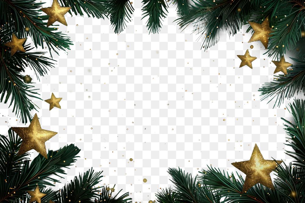 PNG Golden stars and Christmas tree branches christmas background night.