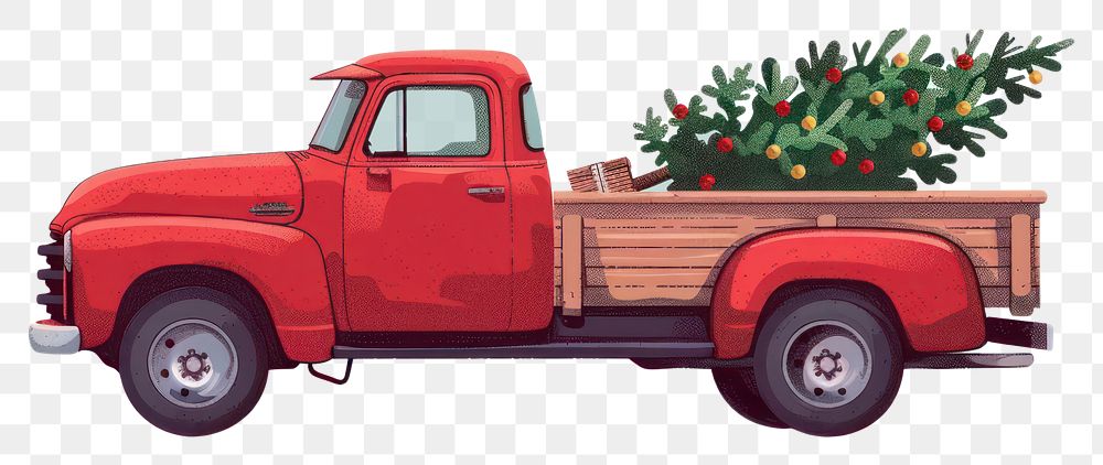 PNG Pick up truck with christmas tree transportation decoration vehicle.