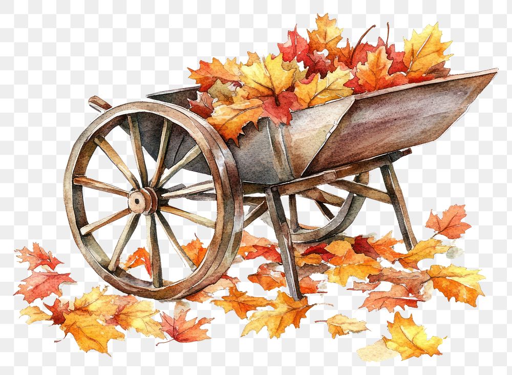 PNG Autumn wheel barrow illustration wheelbarrow watercolor.