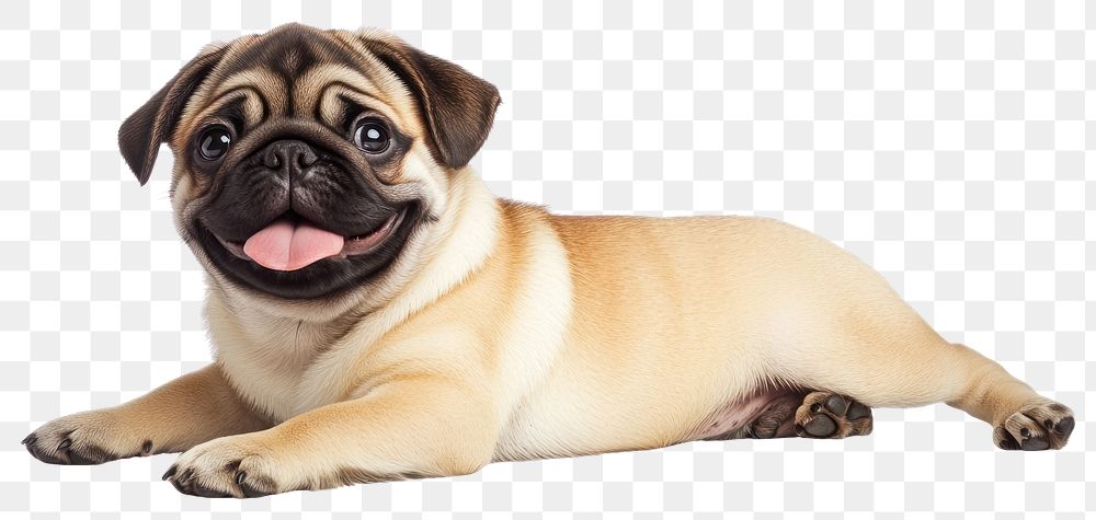 PNG Pug puppy laying pug background smiling.