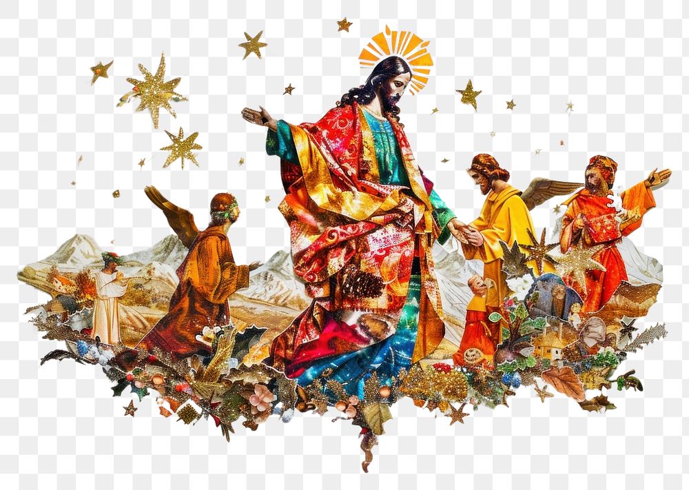 PNG Christmas jesus collage art background illustration.