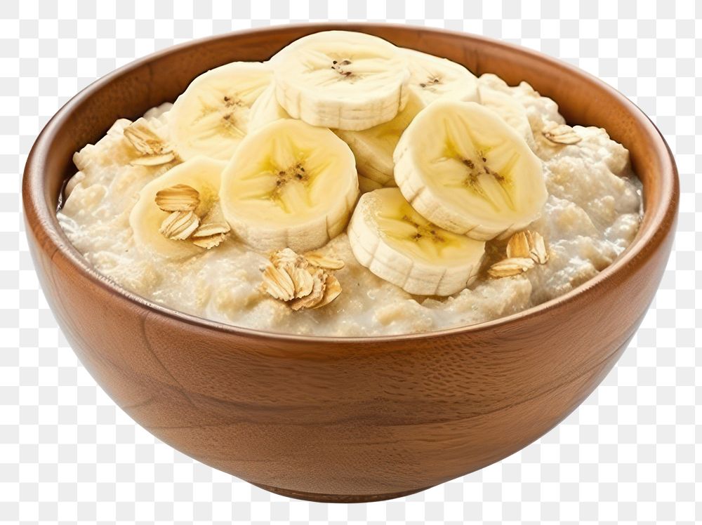 PNG Oatmeal porridge with banana in bowl breakfast oatmeal plant.