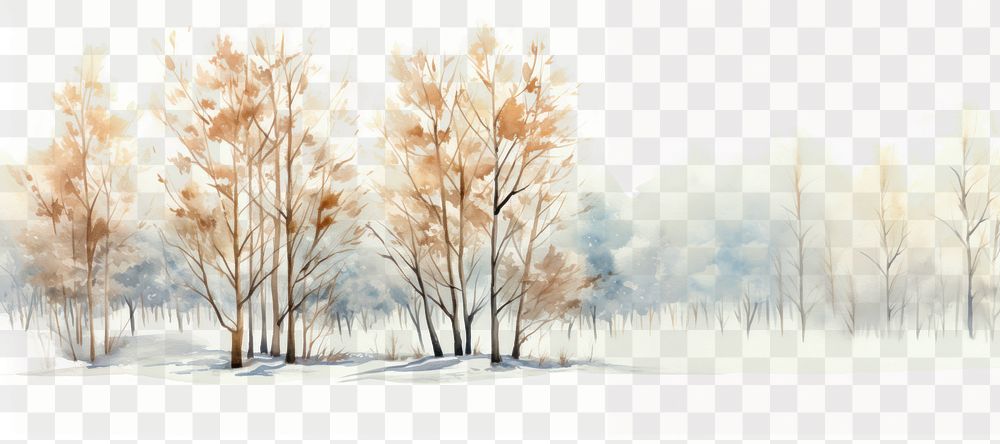 PNG Winter trees watercolor horizontal illustration landscape painting.