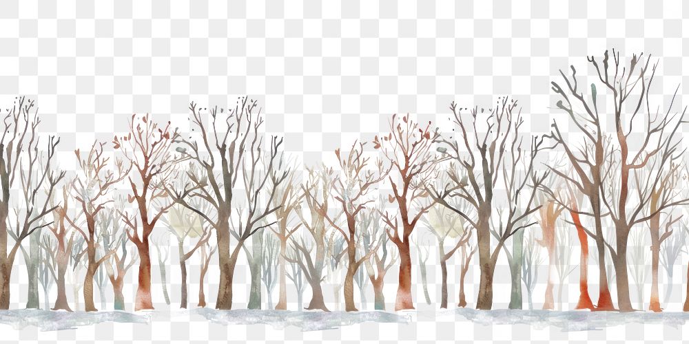 PNG Winter trees watercolor horizontal illustration winter art.