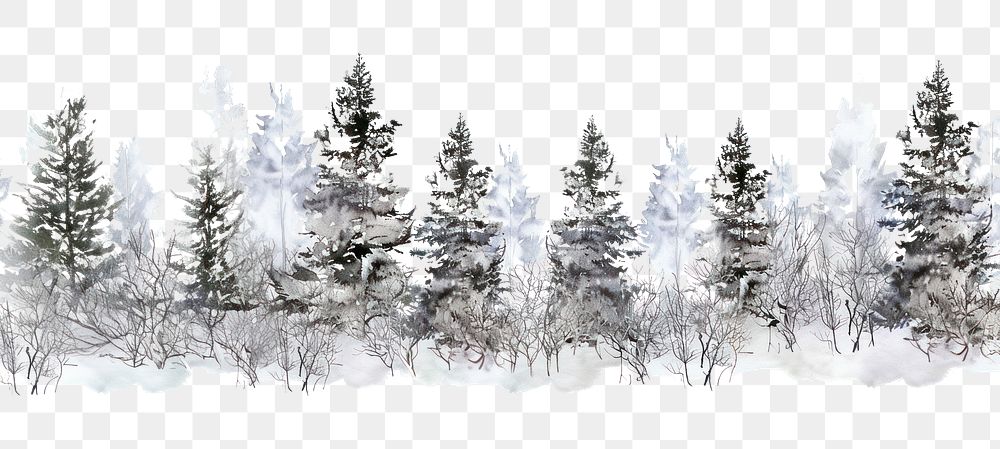 PNG Winter trees watercolor horizontal illustration nature forest.