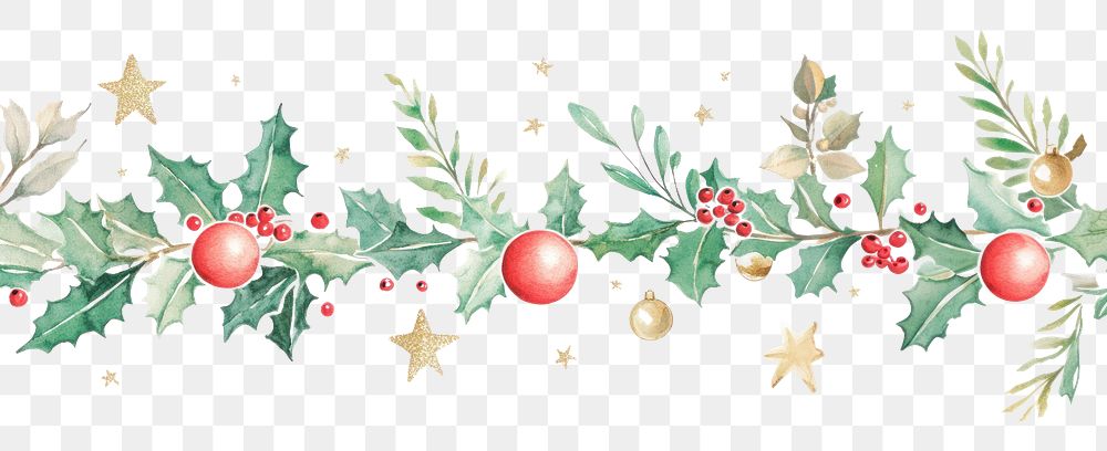 PNG Watercolor holly border leaves stars leaf.