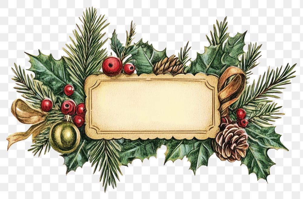 PNG Christmas label illustration vintage decoration.