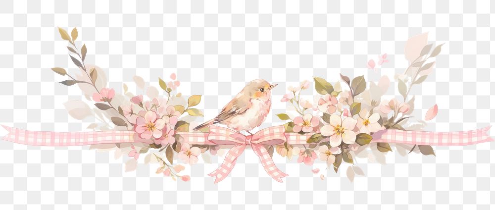 PNG Robin bird in center art illustration flowers.