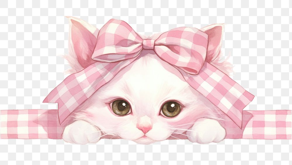 PNG White kitten face illustration animal ribbon.