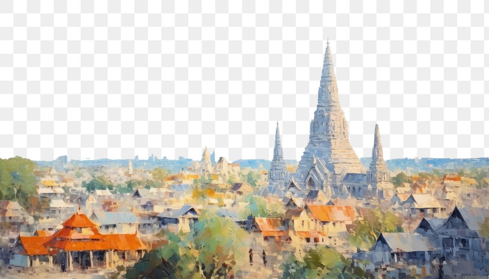 PNG PNG Wat arun landscape painting outdoors architecture. 