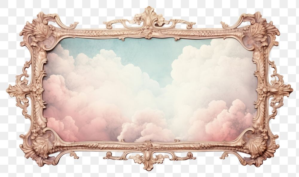 PNG Vintage frame of cloud white background rectangle furniture.