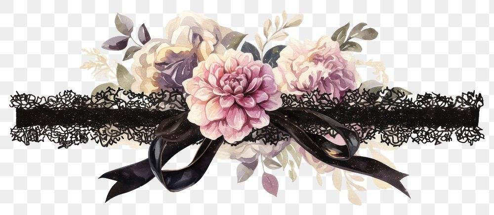 PNG Illustration flowers dahlia ribbon.