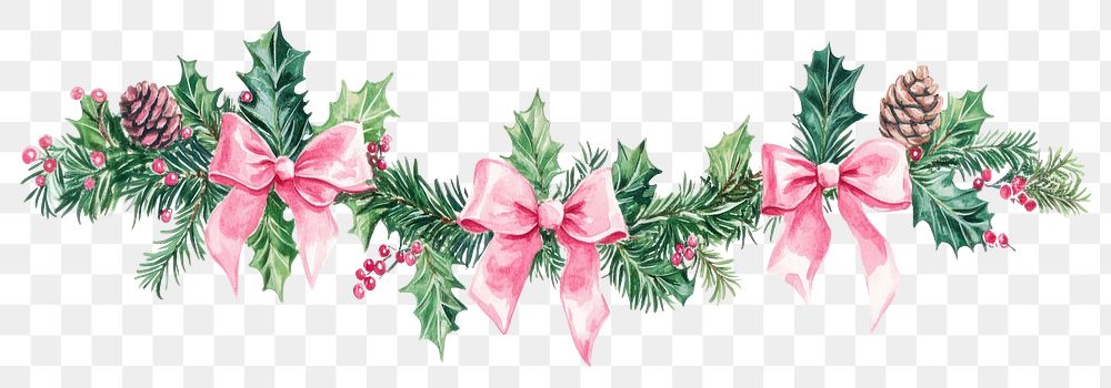 PNG Christmas garland watercolor christmas leaves.